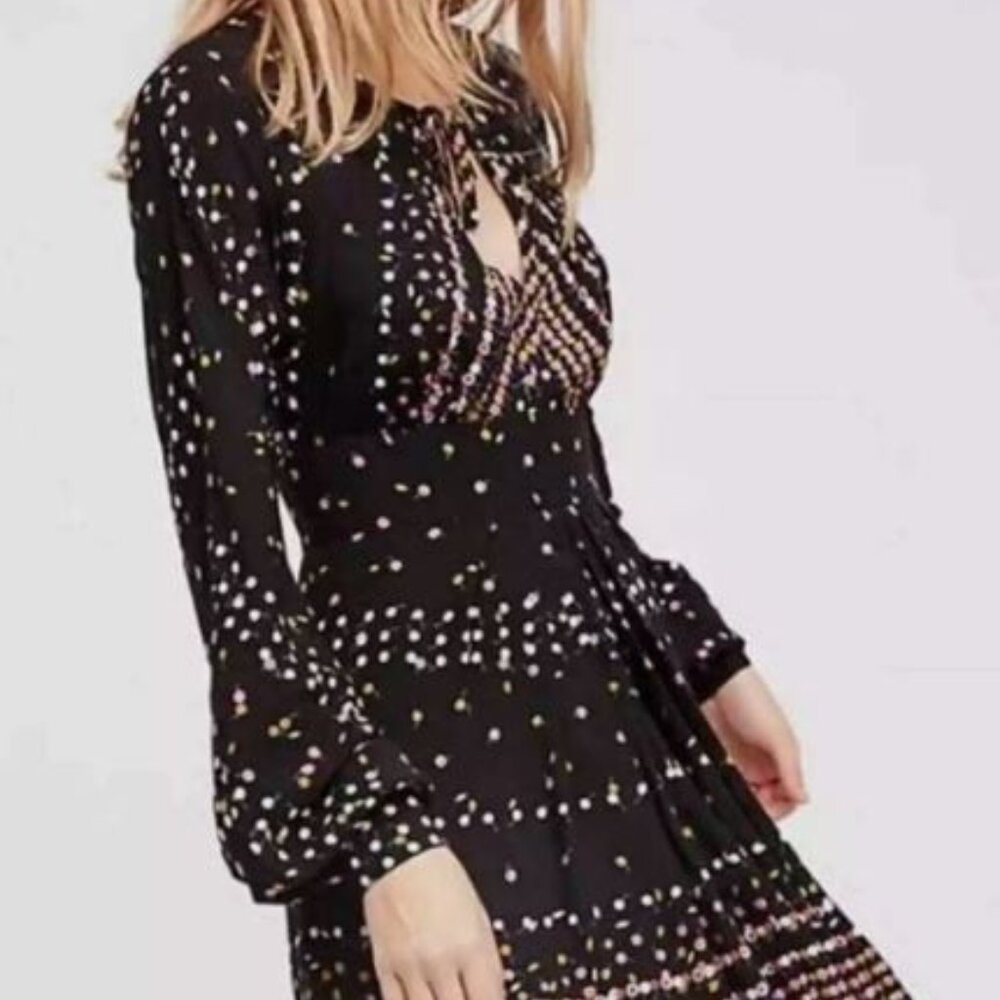 Free People Coryn Black Print Long Sleeve Dress Misses Size 6